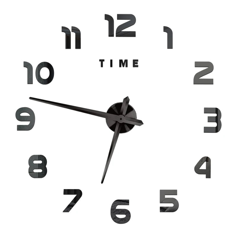 3D Wall Clock DIY Big Wall Clocks Modern Living Room Acrylic Mirror Stickers Self-Adhesive Quartz Watch Silent Home Decoration