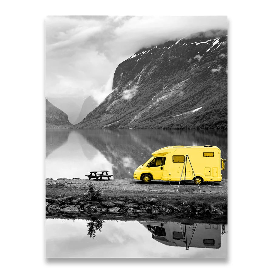 Black And White Landscape Nordic Canvas Painting Set Art Yellow Scenery Wall Picture For Living Room Decoration Poster And Print