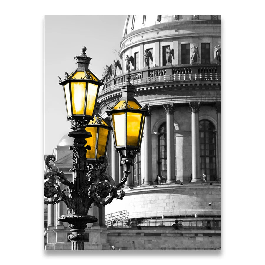 Black And White Landscape Nordic Canvas Painting Set Art Yellow Scenery Wall Picture For Living Room Decoration Poster And Print