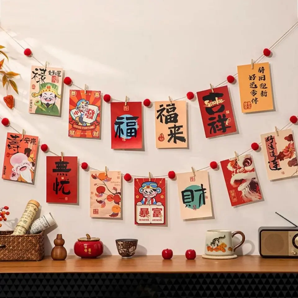 15pcs/set Chinese Style Blessing Words Wall Stickers DIY Good Luck Wall Window Decal Background Wall Stickers Best Wishes
